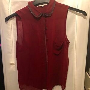 HEARTS AND BOWS WOMENS RED SHEER COLLARED SLEEVELESS TOP WITH POCKET SIZE 6